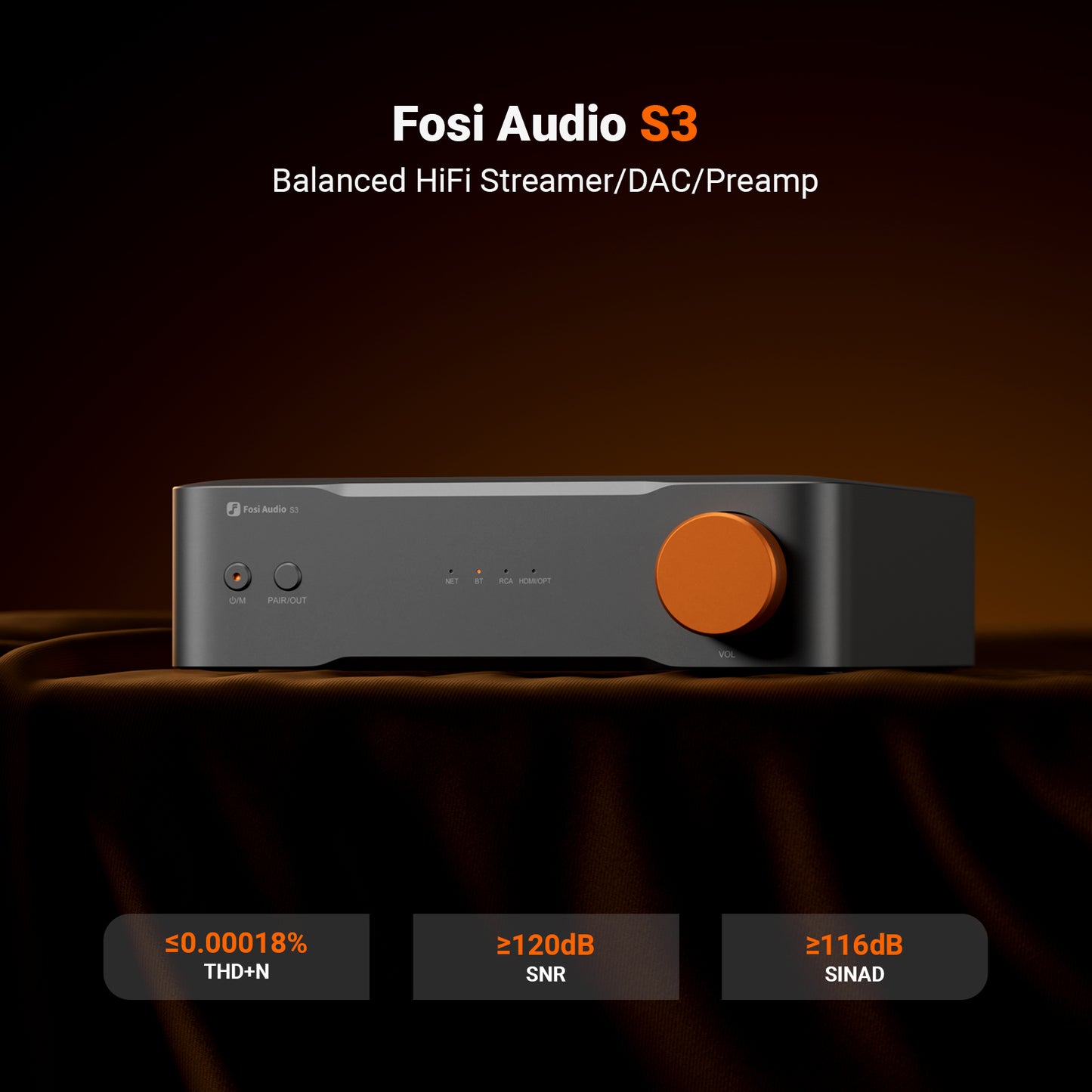 Fosi Audio S3 - Balanced Hifi Streamer DAC Preamp