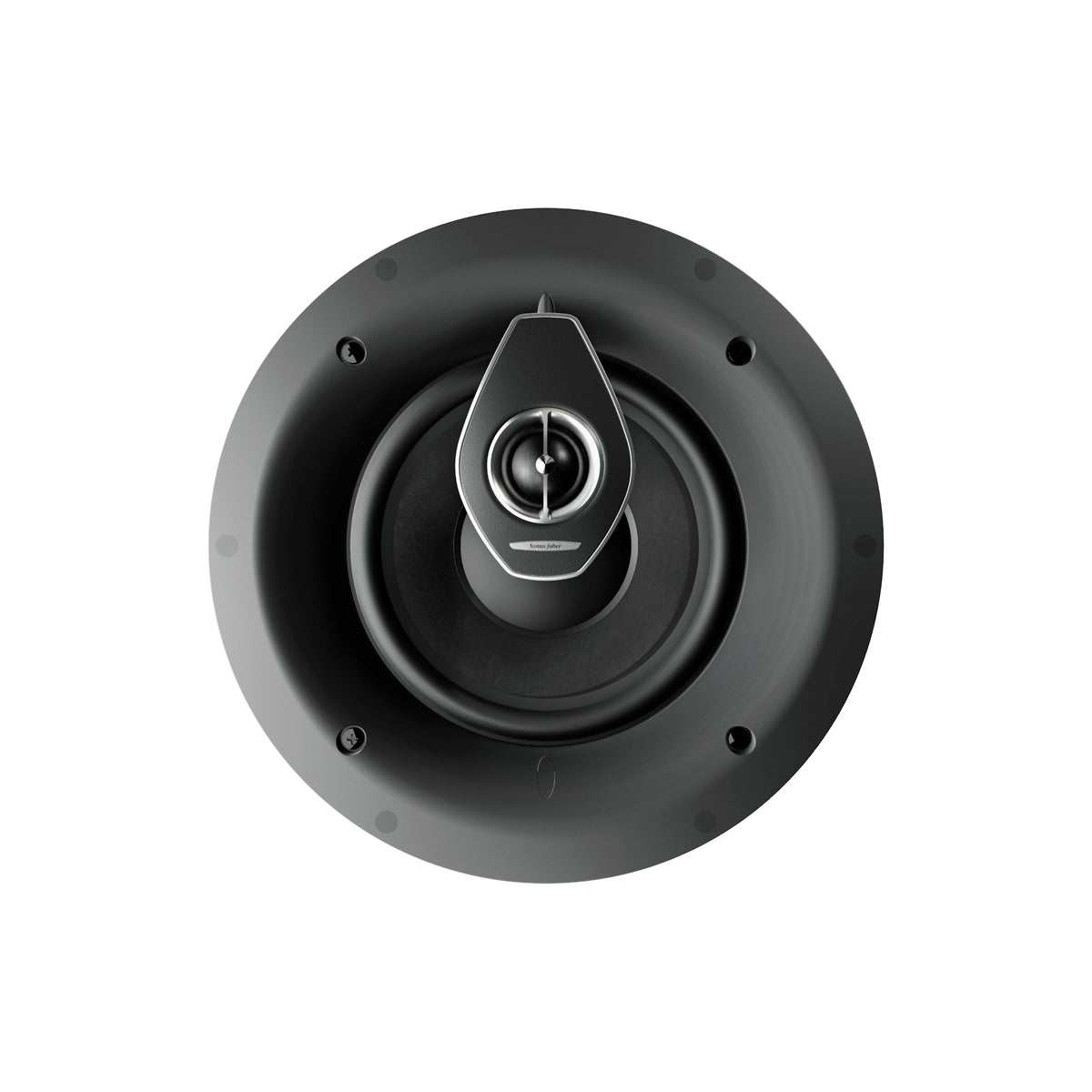 A front view of the Sonus faber PC-682 custom installation 2-way in-ceiling speaker from the Palladio collection in black without the grille.