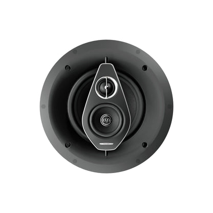 Close-up of the Sonus faber PC-683 3-way in-ceiling speaker system without the grille, showcasing intricate details.