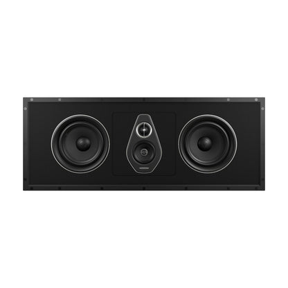 Sonus faber PL-664: 3-way left/right/center in-wall speaker without the grille, revealing intricate details and design features.