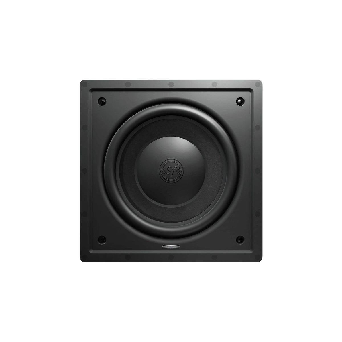 Close-up of the Sonus faber PS-G101 in-wall passive subwoofer without the grille, revealing intricate details.