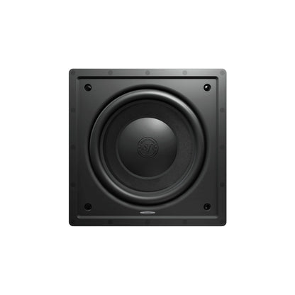 Close-up of the Sonus faber PS-G101 in-wall passive subwoofer without the grille, revealing intricate details.