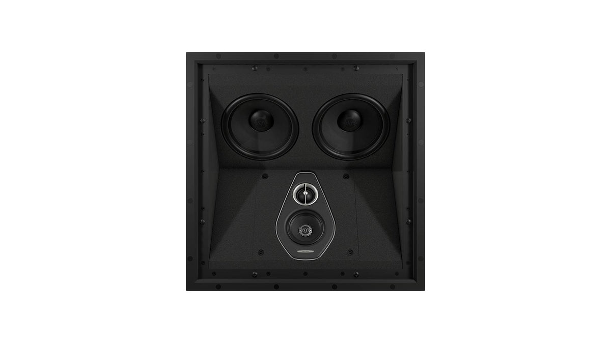 The Sonus faber PC-664P 3-way in-ceiling system unveiled without the grille, revealing intricate details.