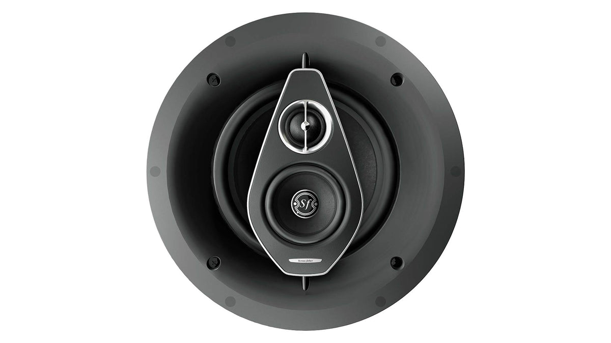 Close-up of the Sonus faber PC-683 3-way in-ceiling speaker system without the grille, showcasing intricate details.