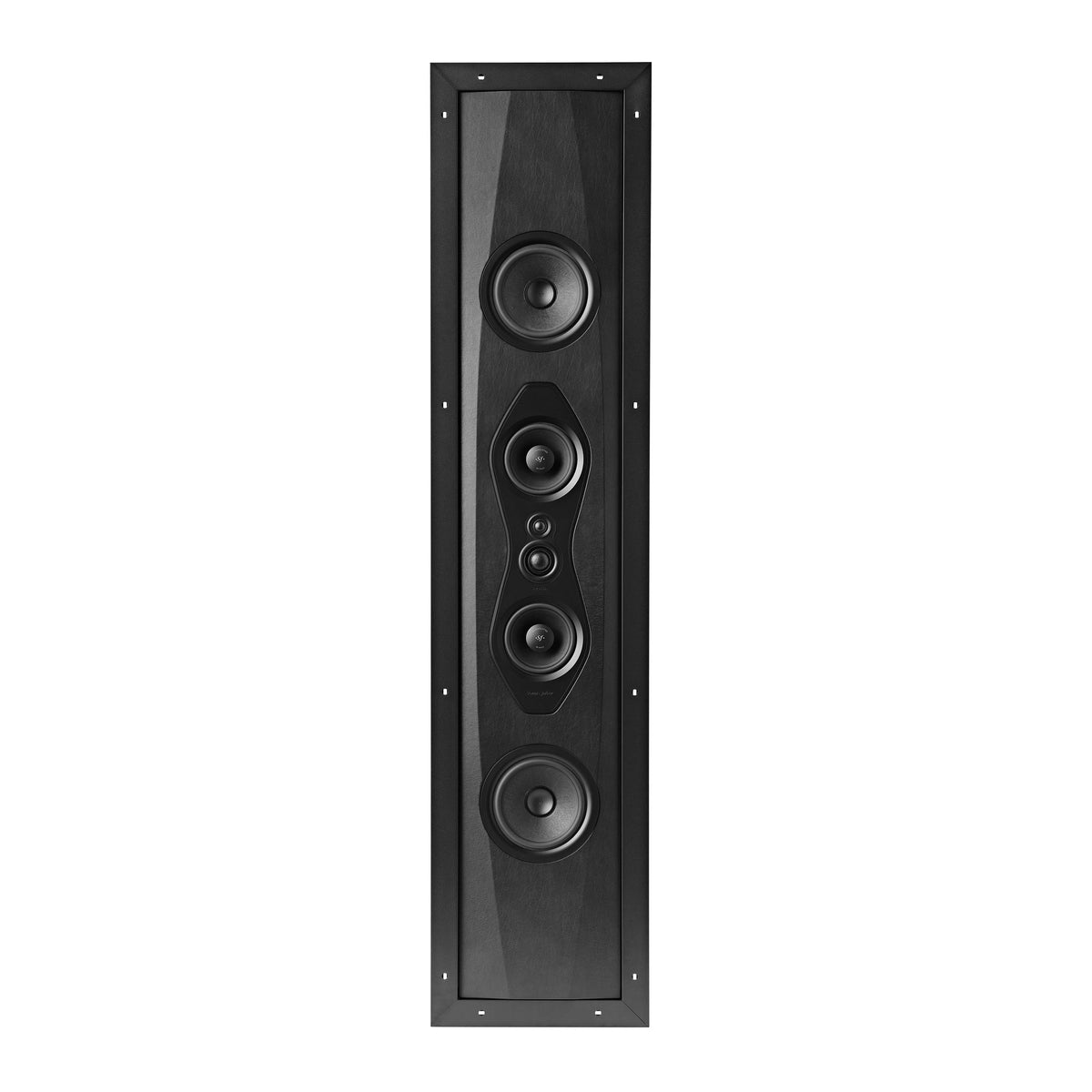 Sonus faber Arena 30 4-way in-wall speaker without the grille, revealing its exquisite Italian design in closer detail.