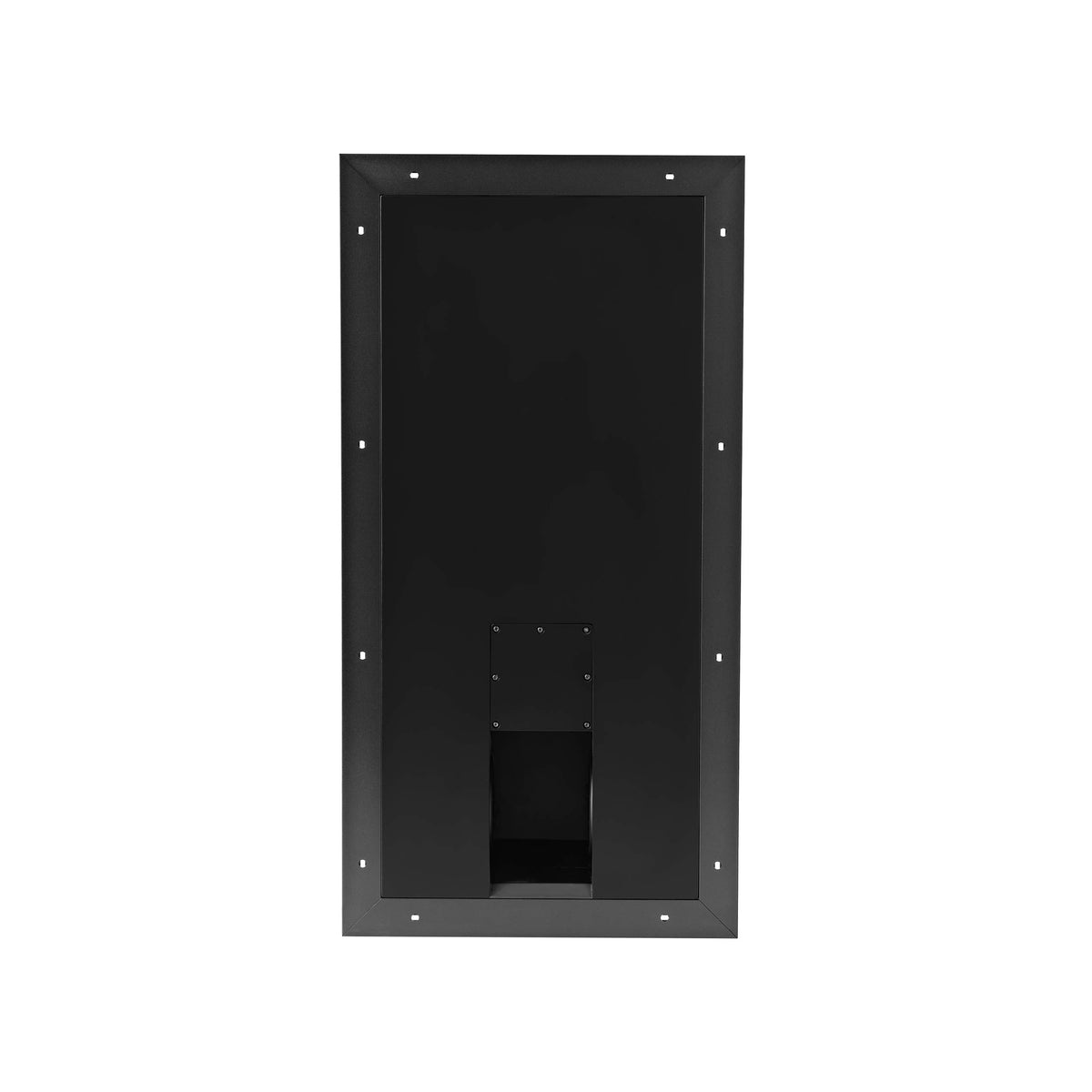 Close-up of Sonus faber Arena S15 in-wall subwoofer, highlighting the sleek black design and the optional protective grille.