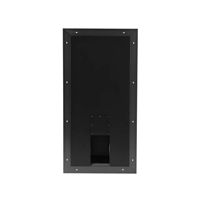Close-up of Sonus faber Arena S15 in-wall subwoofer, highlighting the sleek black design and the optional protective grille.