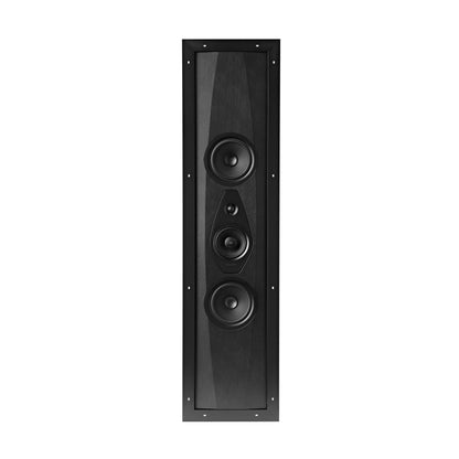 Close-up of the Sonus faber Arena 20 3.5-way in-wall speaker with the optional square magnetic grille, designed for protection.