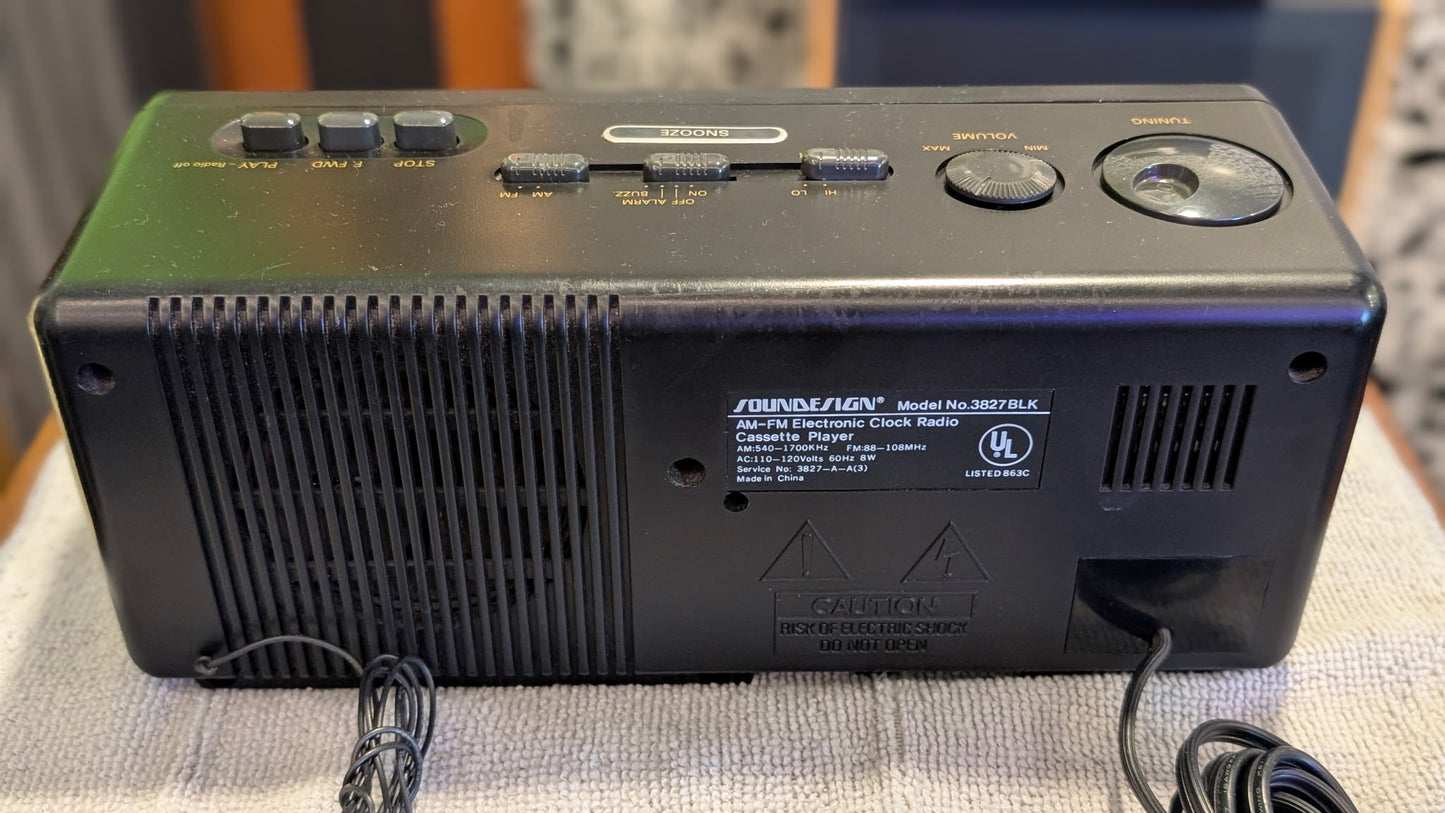 SoundDesign 3827BLK Cassette Alarm Clock Radio (1989)