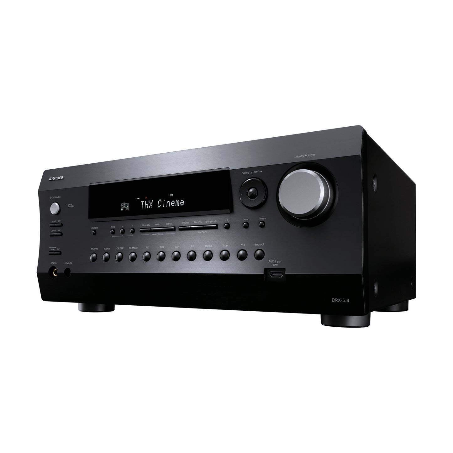 Integra DRX-5.4 AV receiver in black, front-left angle