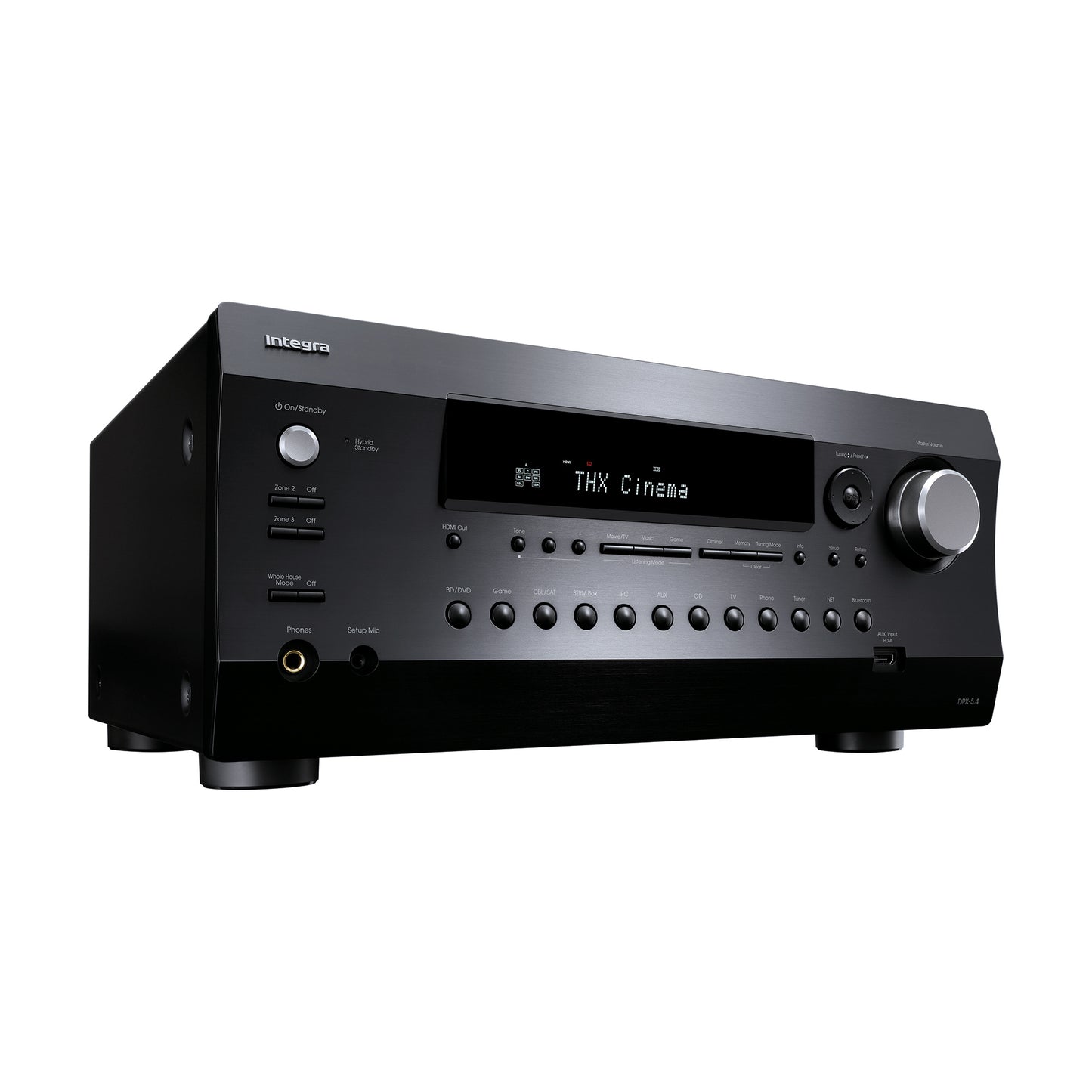 Integra DRX-5.4 AV receiver in black, front-right angle