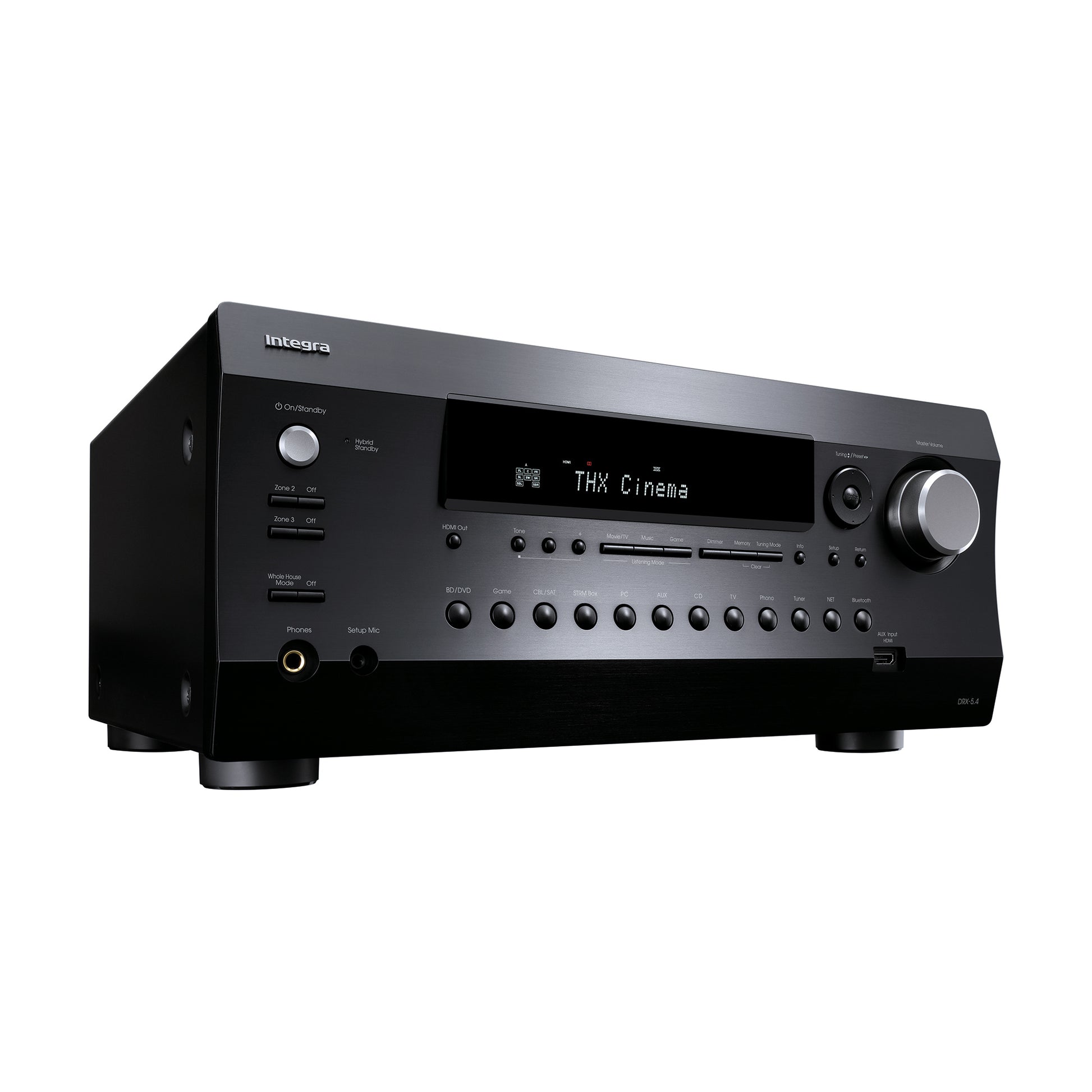 Integra DRX-5.4 AV receiver in black, front-right angle