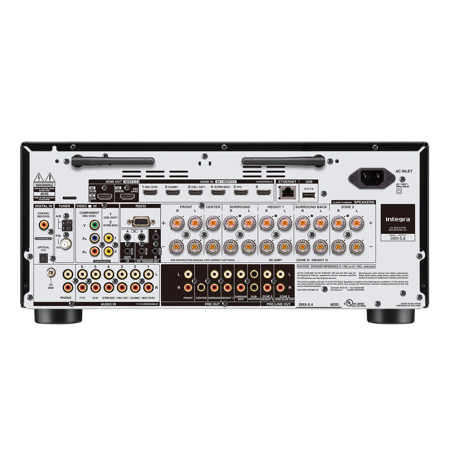 Integra DRX-5.4 AV receiver rear panel connections
