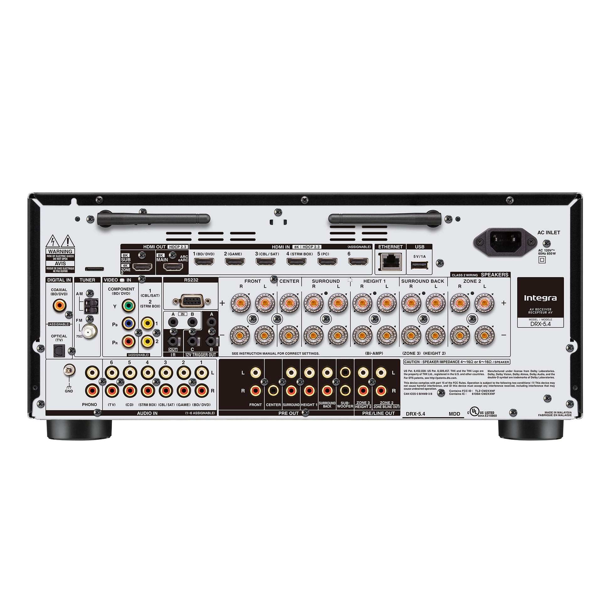 Integra DRX-5.4 AV receiver rear panel connections