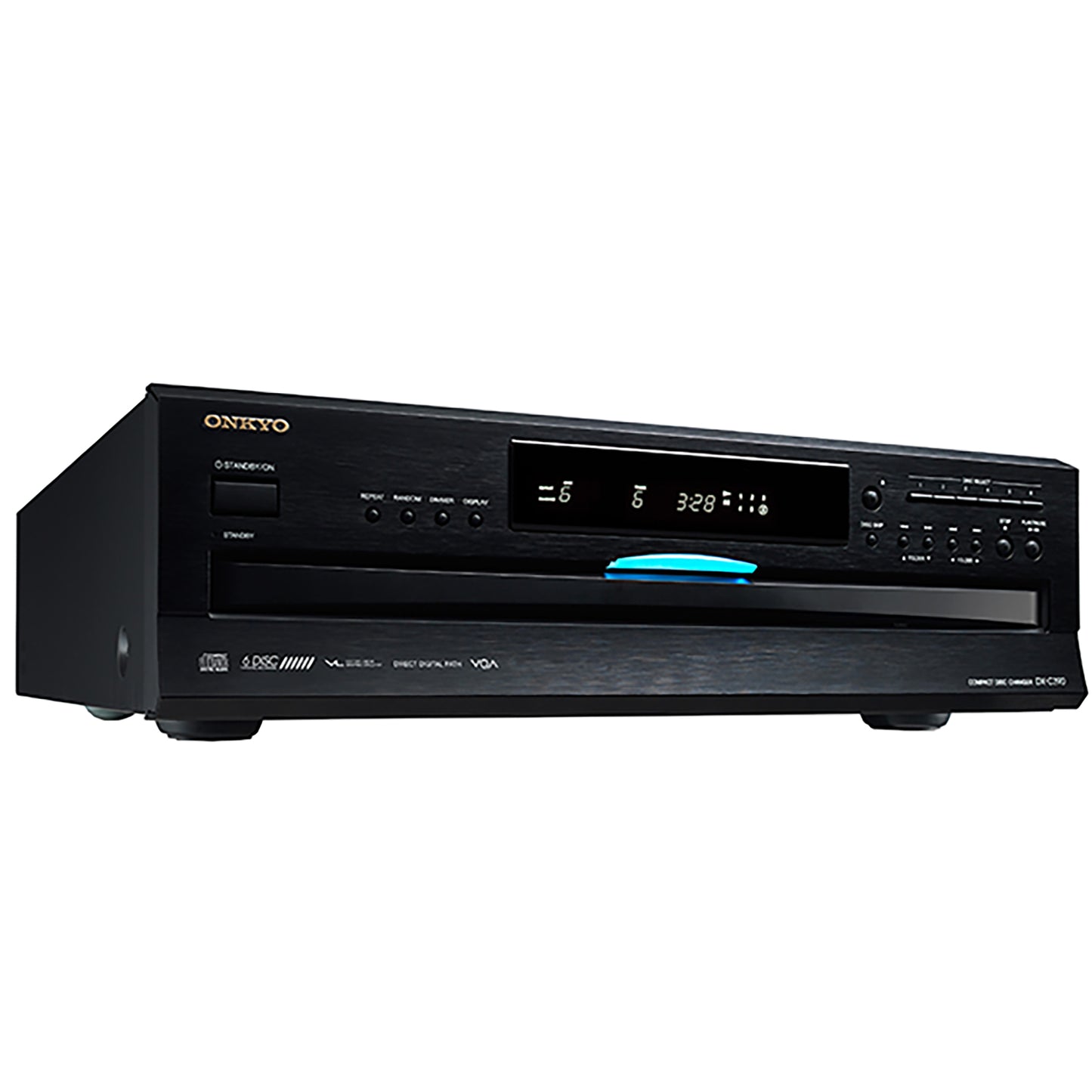 Onkyo DX-C390 6-disc CD player in black, front angled right view