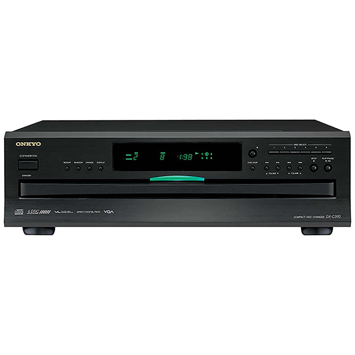 Onkyo DX-C390 CD player front panel with disc tray and controls
