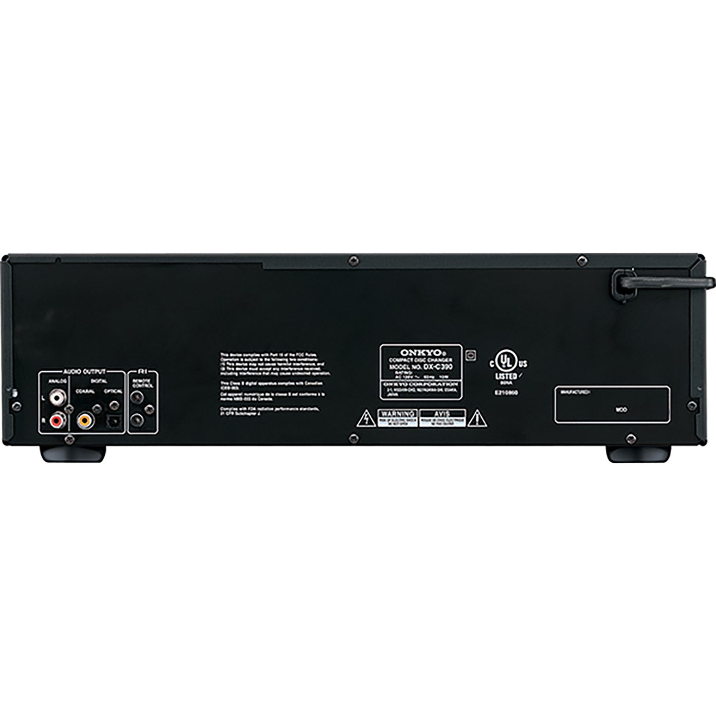 Onkyo DX-C390 rear panel showing analog and digital outputs