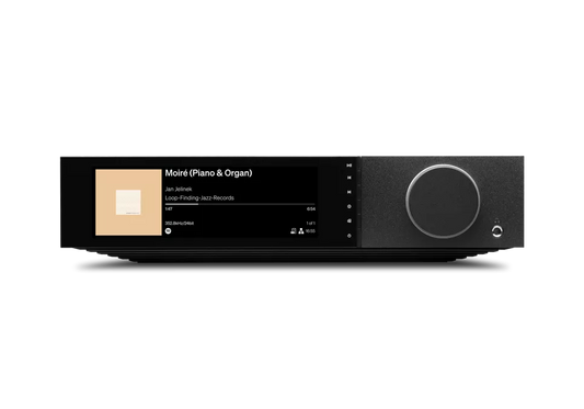 Cambridge Audio Evo 300 premium streaming amplifier in black, front view