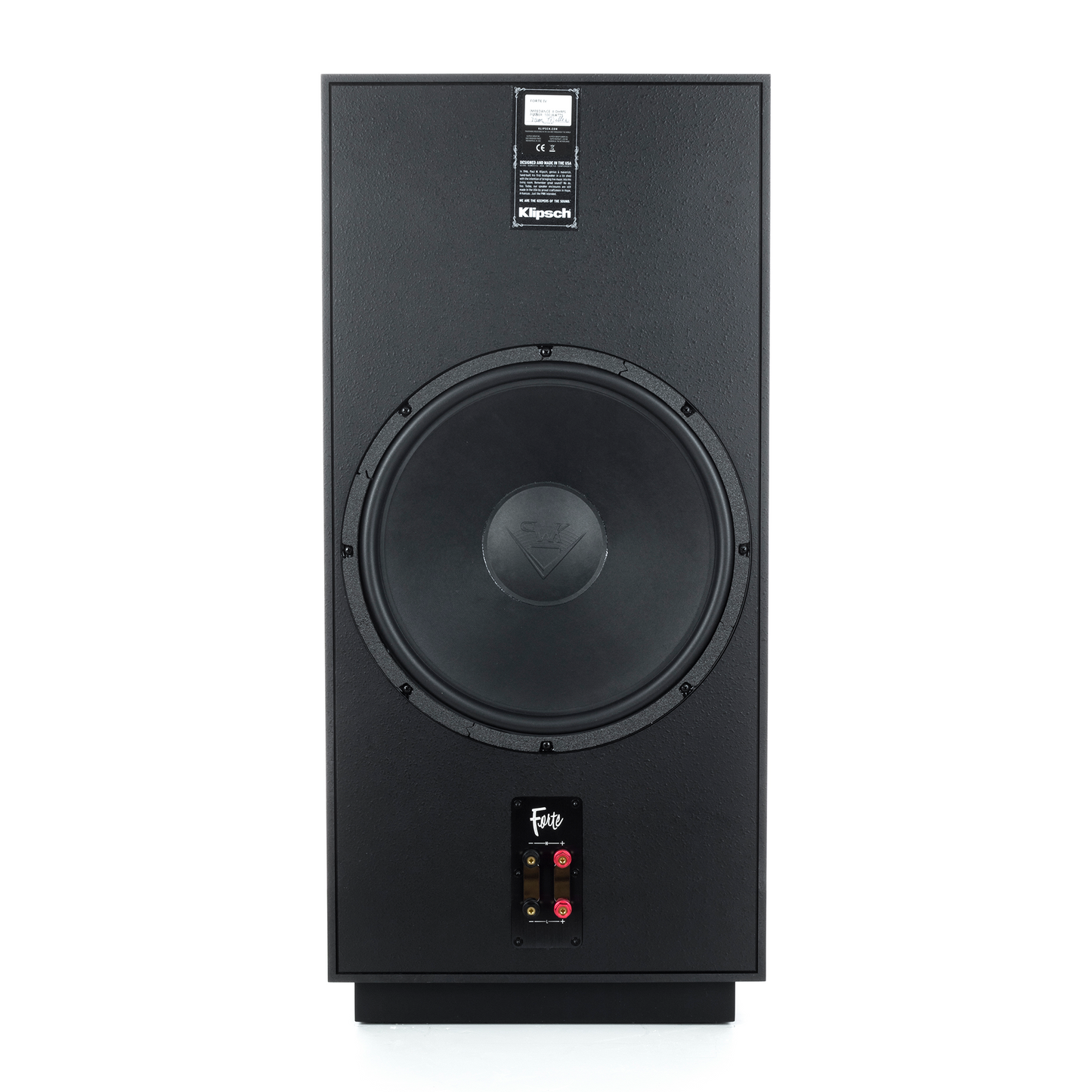 Klipsch Forte IV in American Walnut, rear view with passive radiator