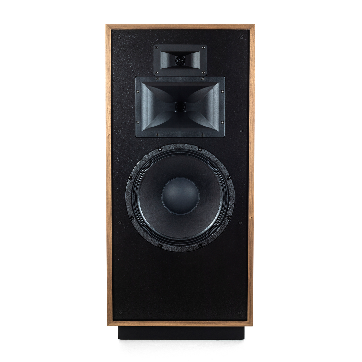 Klipsch Forte IV in American Walnut, front view showing horns