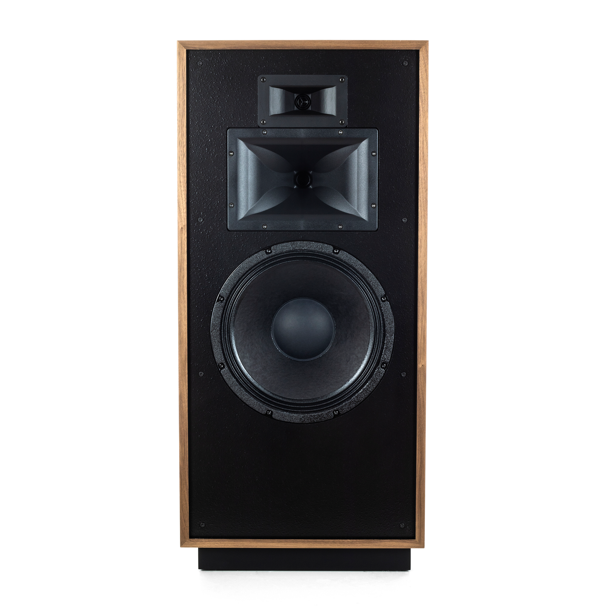 Klipsch Forte IV in American Walnut, front view showing horns