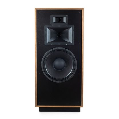 Klipsch Forte IV in American Walnut, front view showing horns