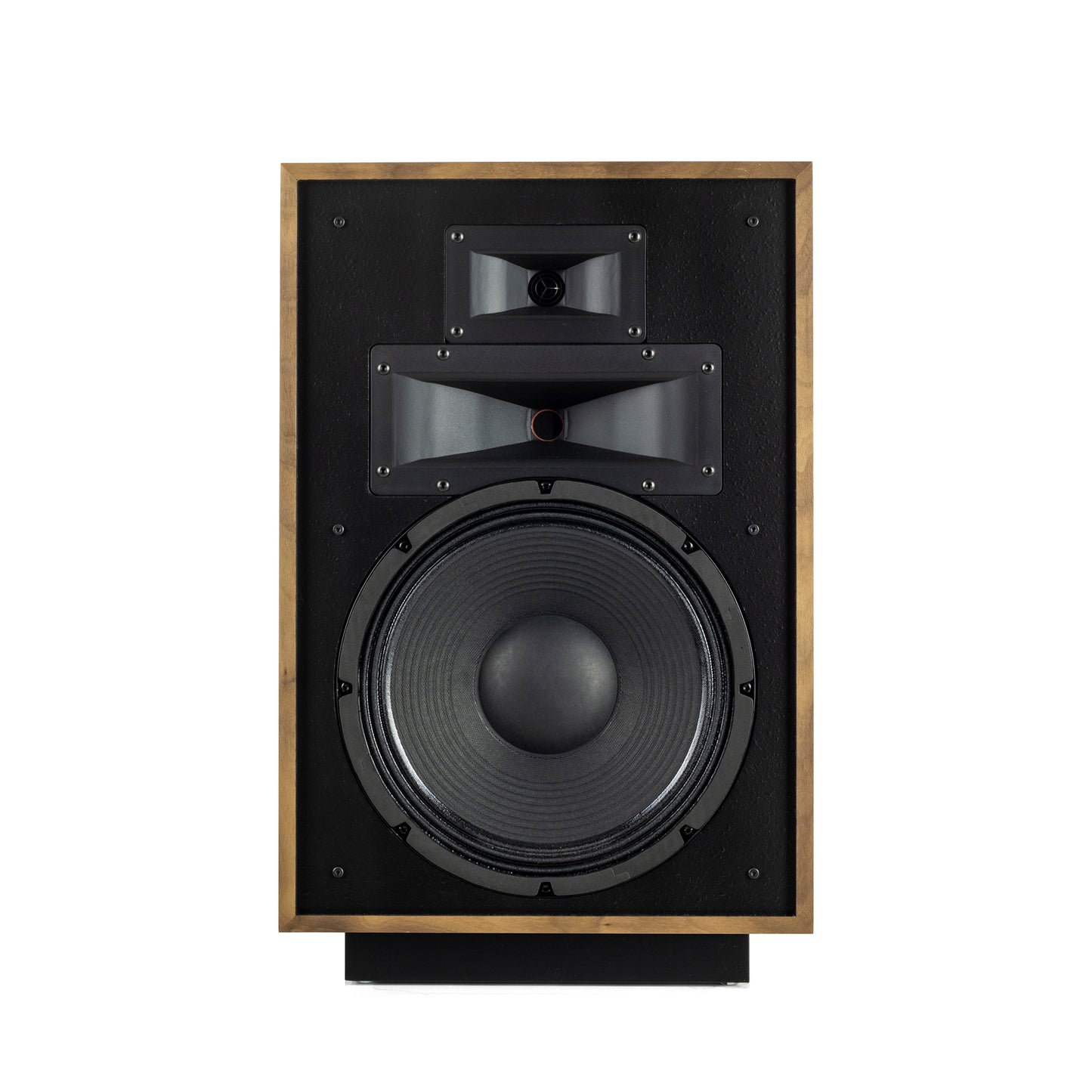 Klipsch Heresy IV in American Walnut, front view showing horns