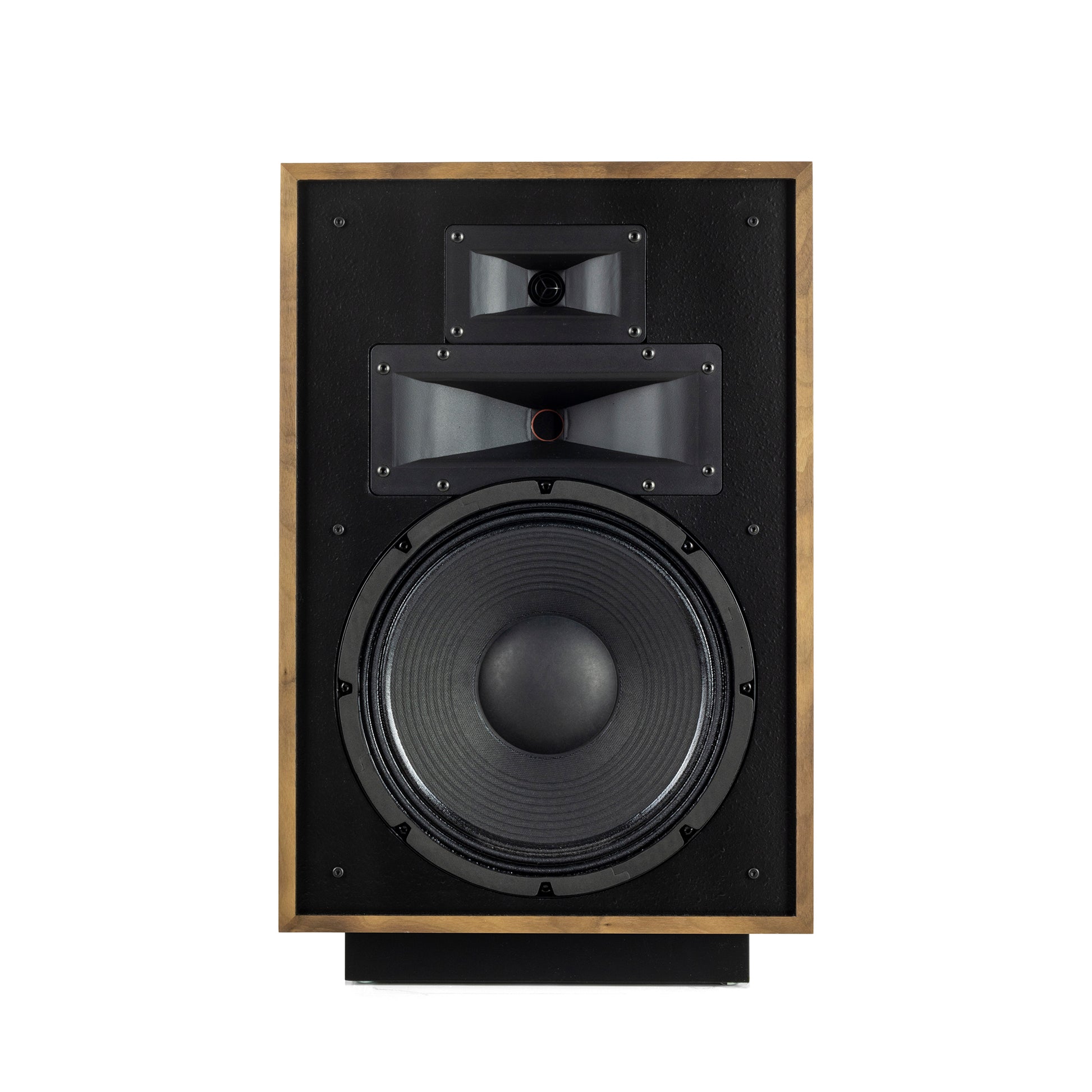 Klipsch Heresy IV in American Walnut, front view showing horns