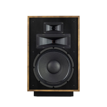 Klipsch Heresy IV in American Walnut, front view showing horns