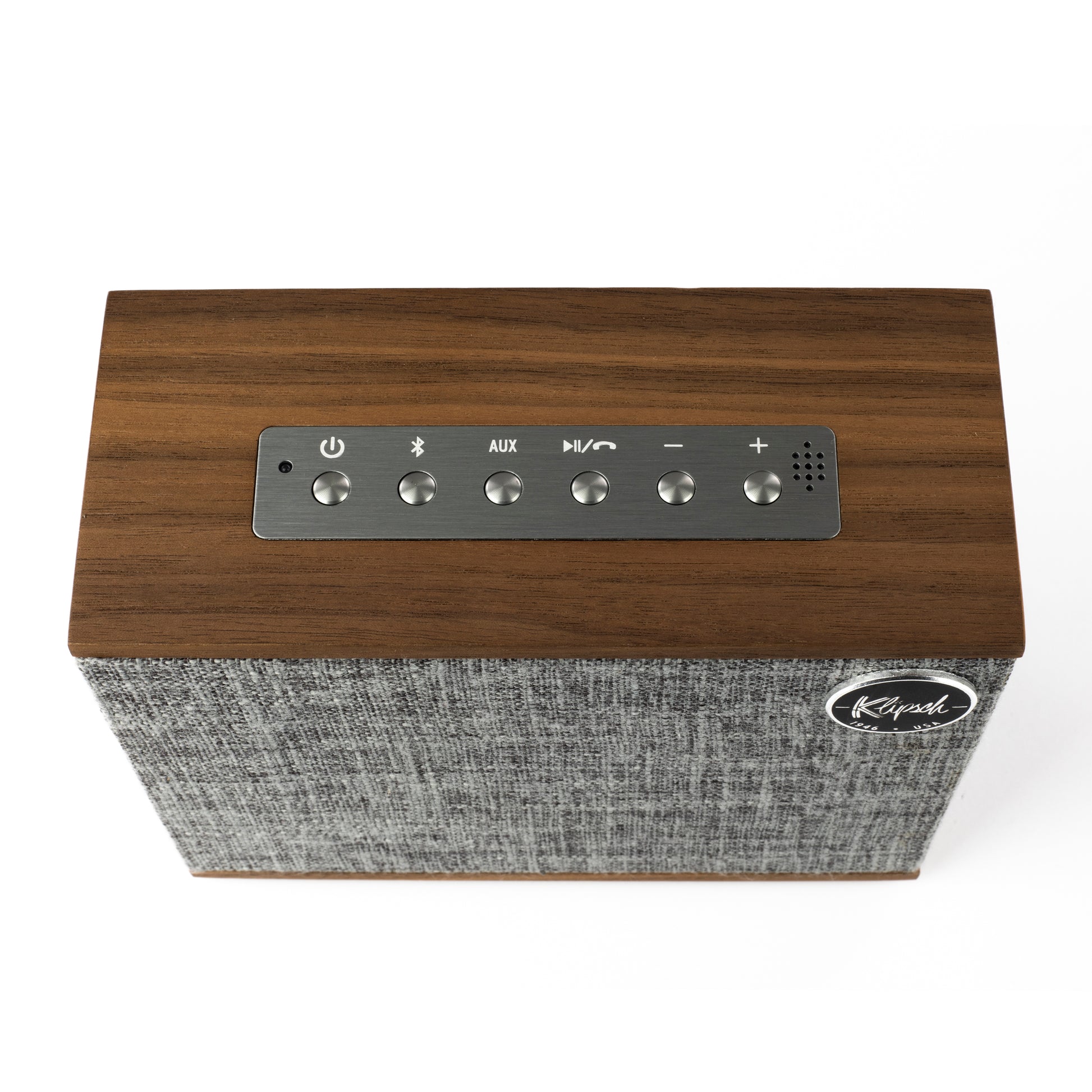 Klipsch Heritage Groove portable speaker in walnut, top view