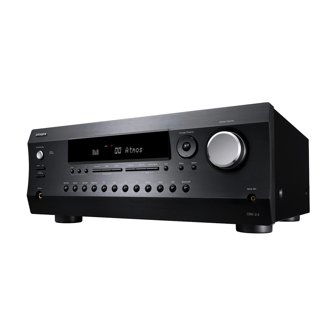 Integra DRX-2.4 AV receiver in black, front-left angle