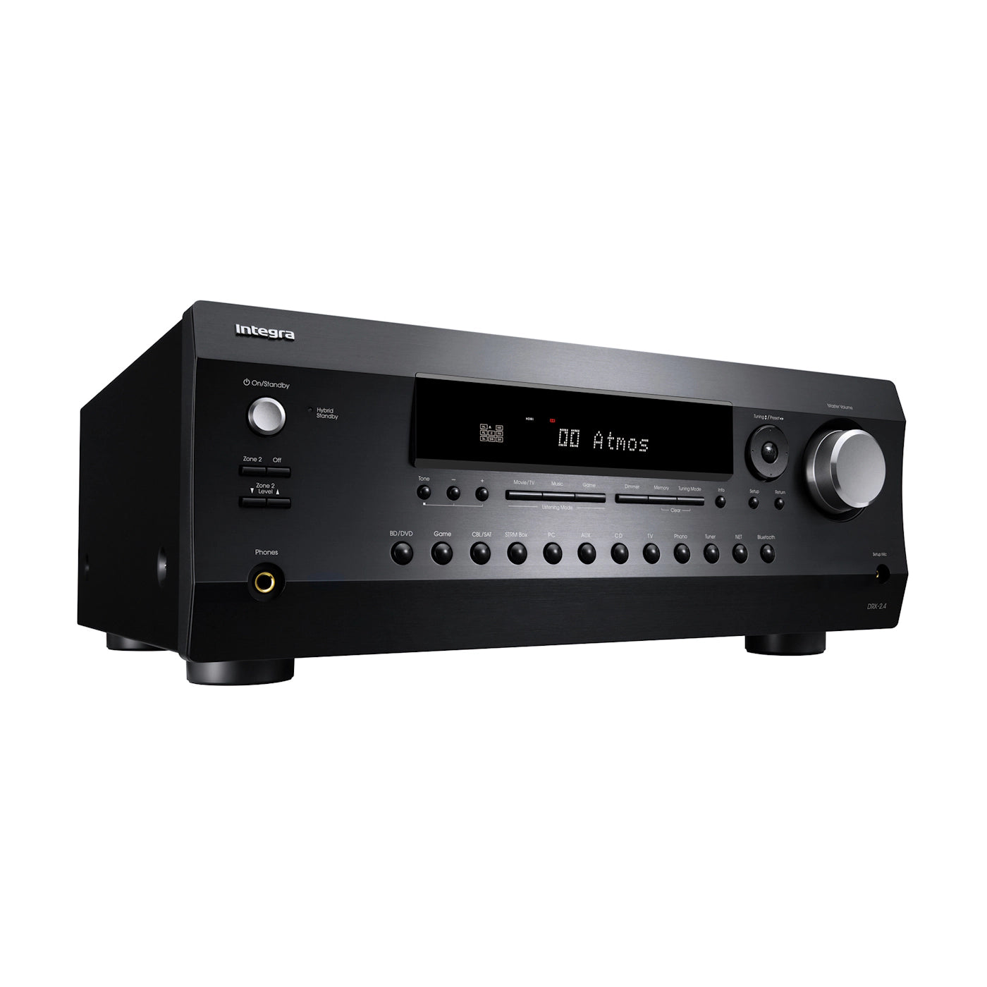 Integra DRX-2.4 AV receiver in black, front-right angle