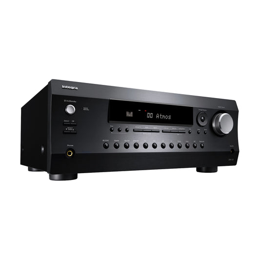 Integra DRX-2.4 AV receiver in black, front-right angle