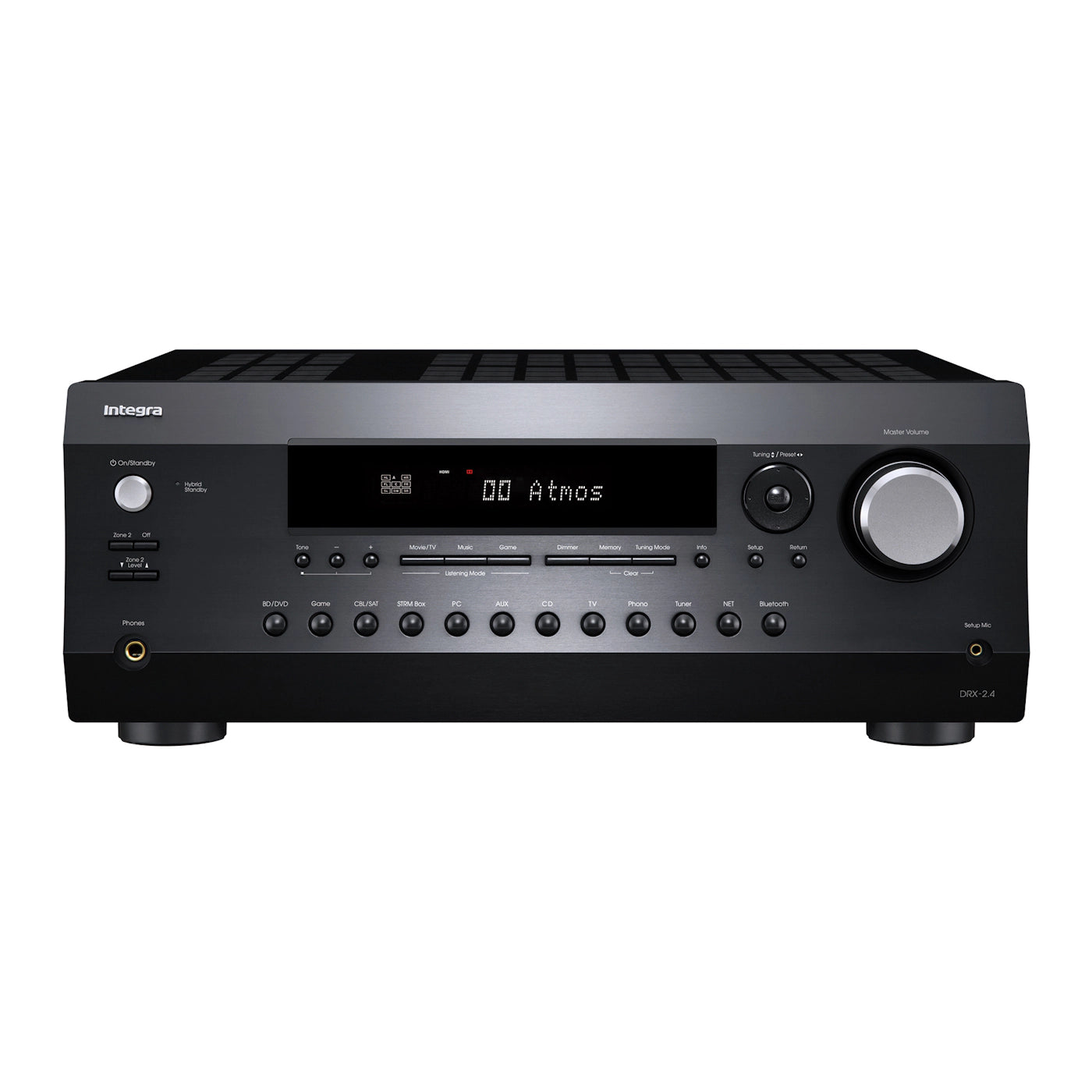 Integra DRX-2.4 AV receiver in black, straight-on front panel