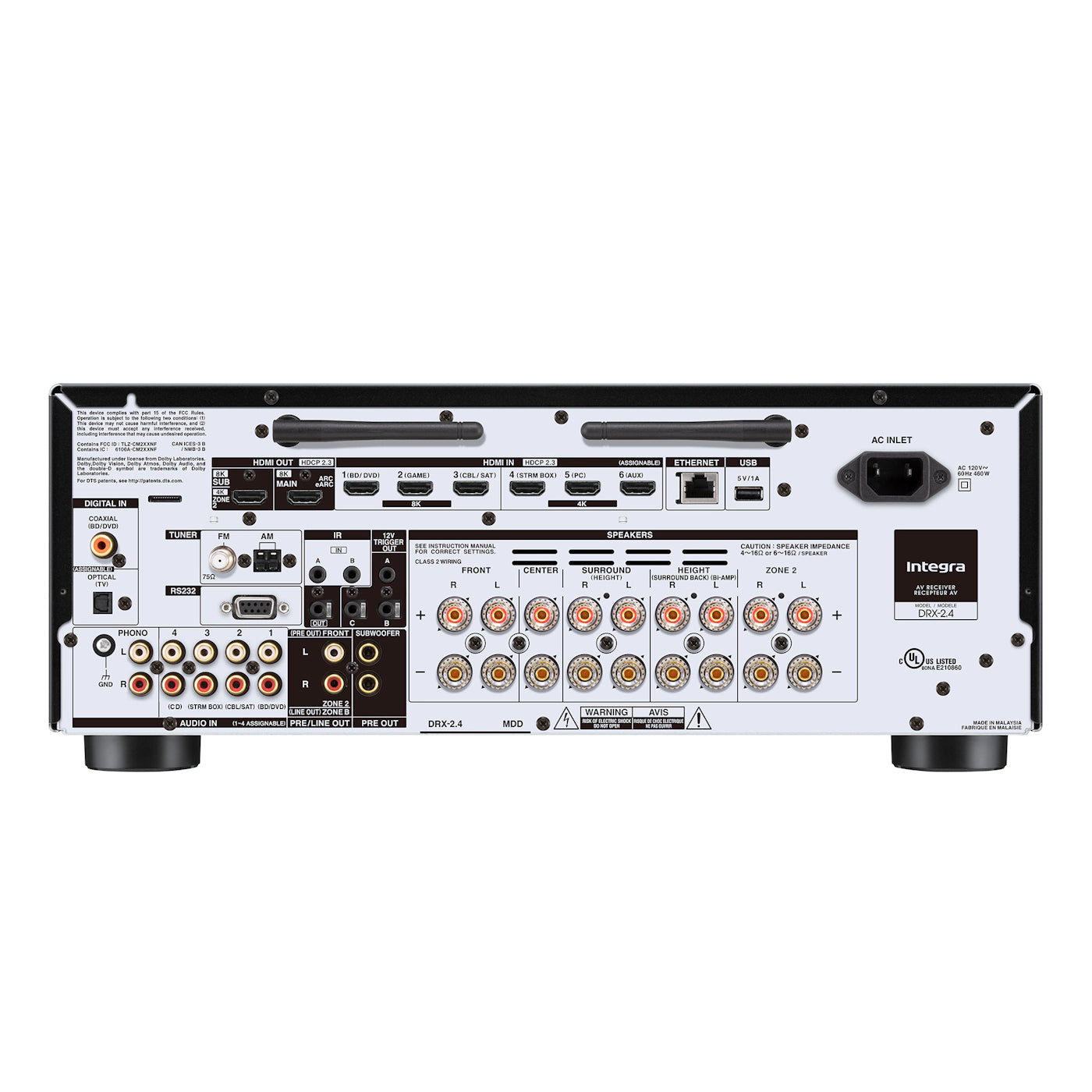 Integra DRX-2.4 AV receiver rear panel connections