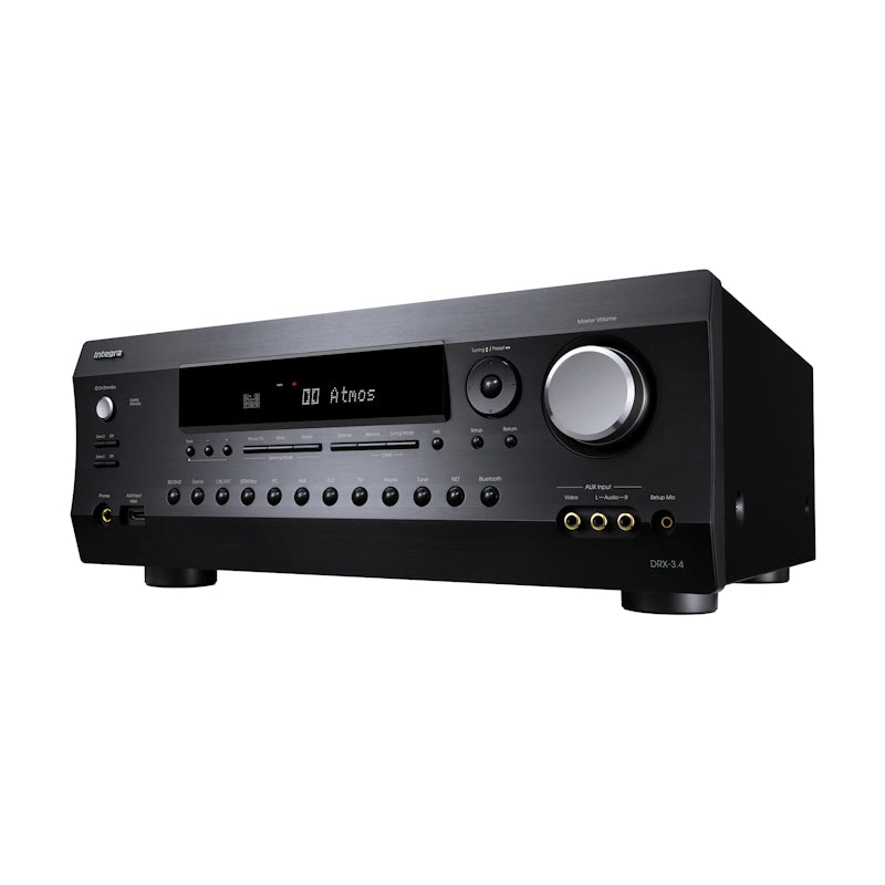 Integra DRX-3.4 AV receiver in black, front-left angle