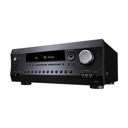Integra DRX-3.4 AV receiver in black, front-left angle