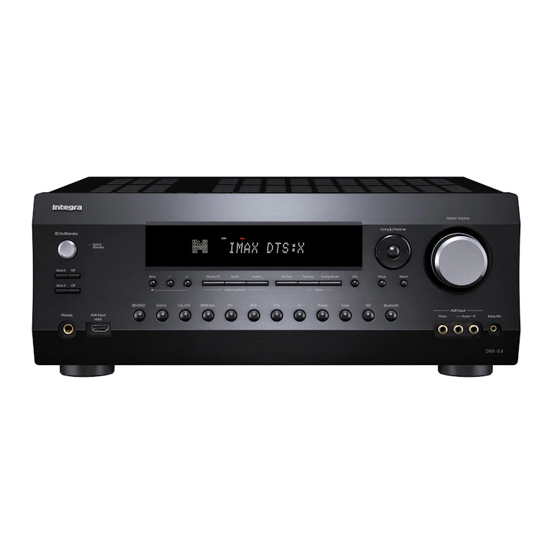 Integra DRX-3.4 AV receiver in black, straight-on front panel