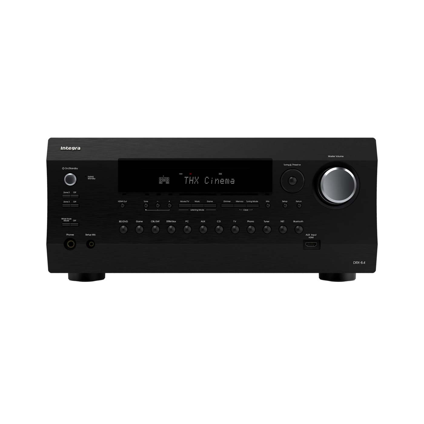Integra DRX-8.4 AV receiver in black, straight-on front panel