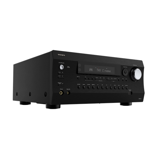 Integra DRX-8.4 AV receiver in black, front hero view