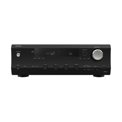Integra DTM-7.4 network stereo receiver in black, straight-on front panel