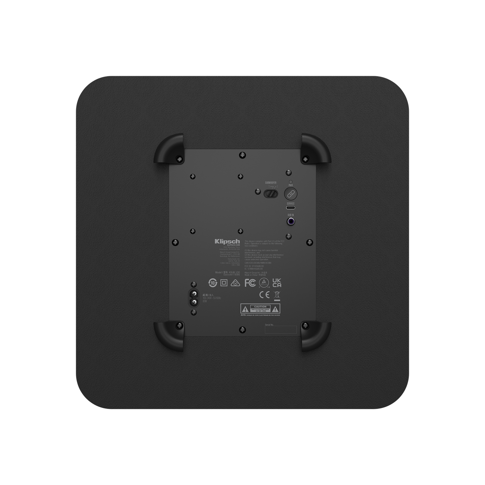 Klipsch Flexus Sub 100 wireless subwoofer in Black, rear panel