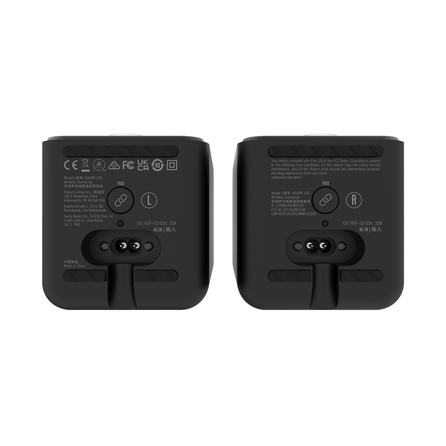 Klipsch Flexus Surr 100 wireless surround speaker in Black, bottom view
