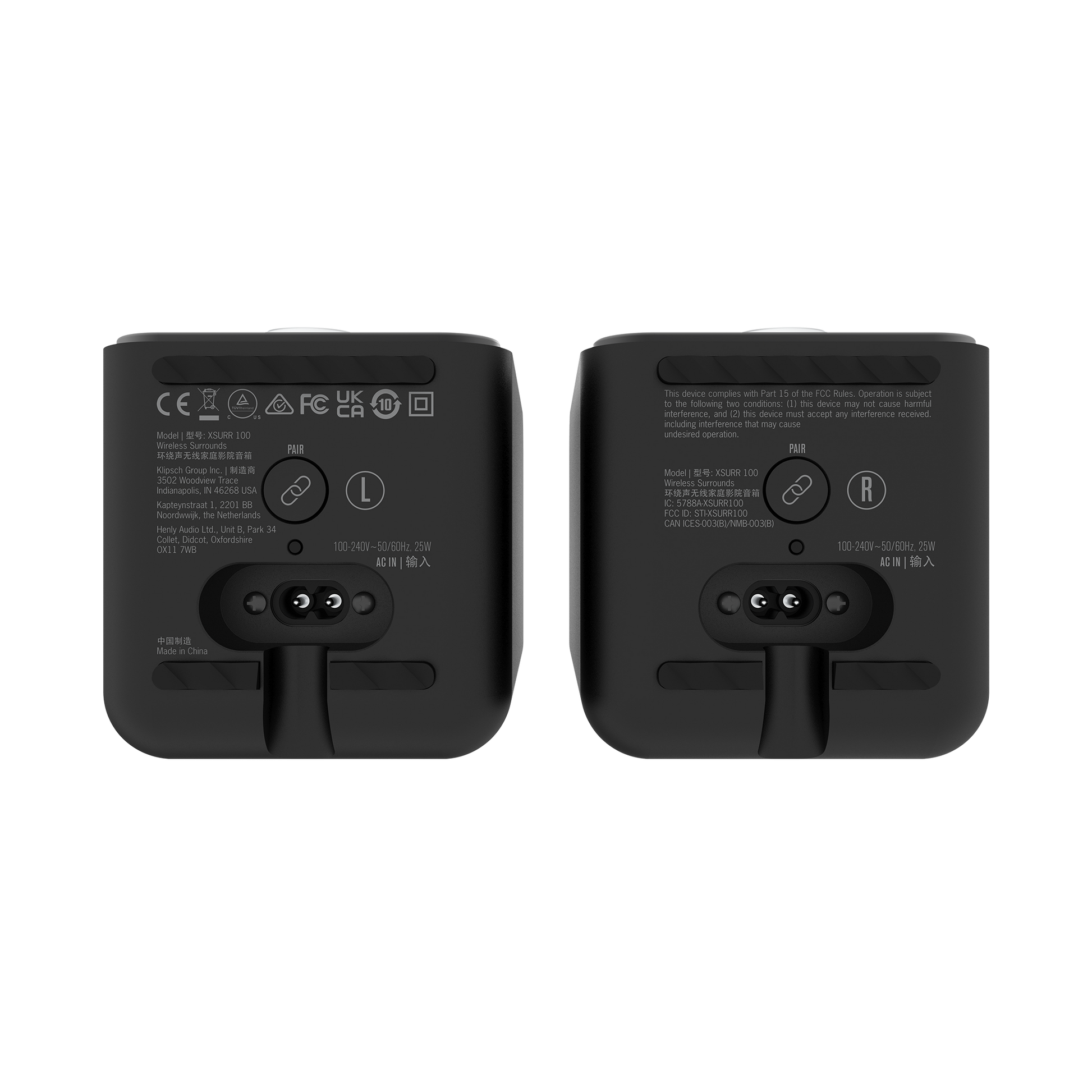Klipsch Flexus Surr 100 wireless surround speaker in Black, bottom view