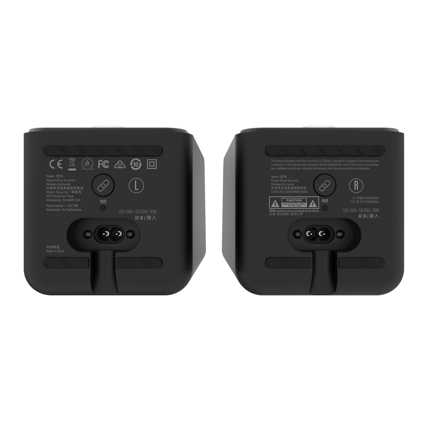 Klipsch Flexus Surr 200 wireless Dolby Atmos surround speaker in Black, bottom view