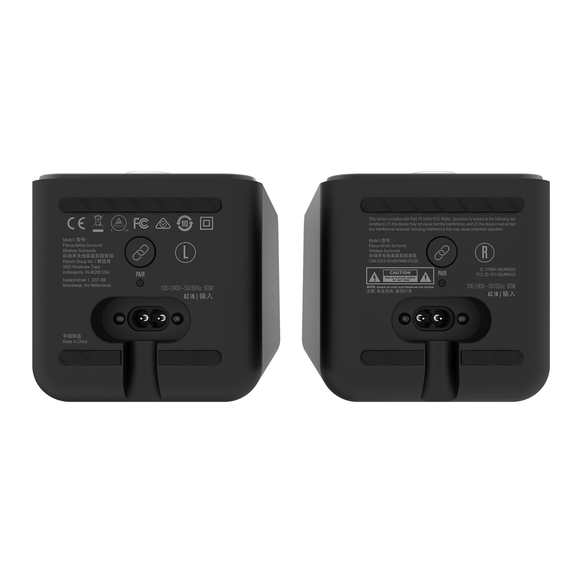Klipsch Flexus Surr 200 wireless Dolby Atmos surround speaker in Black, bottom view