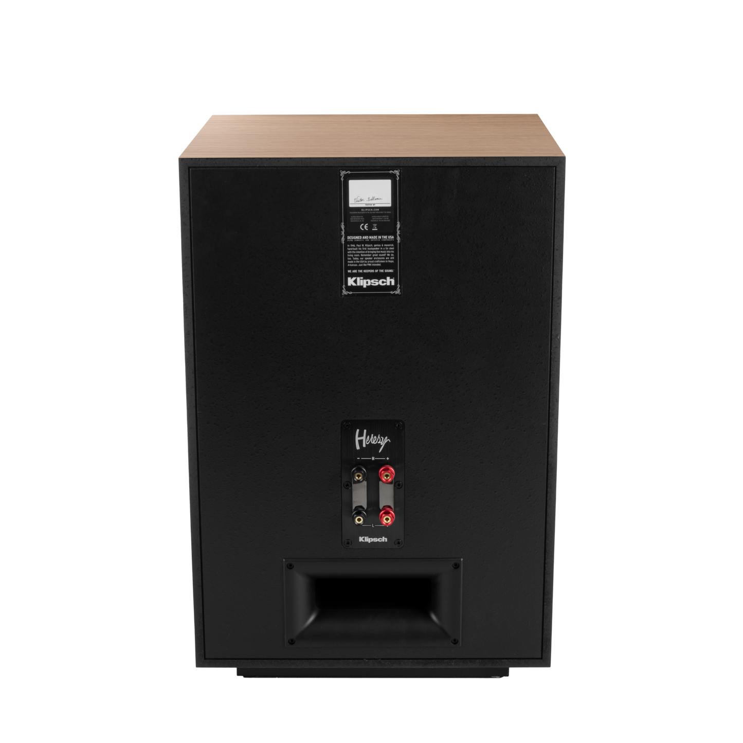 Klipsch Heresy IV in Red Oak, rear panel view