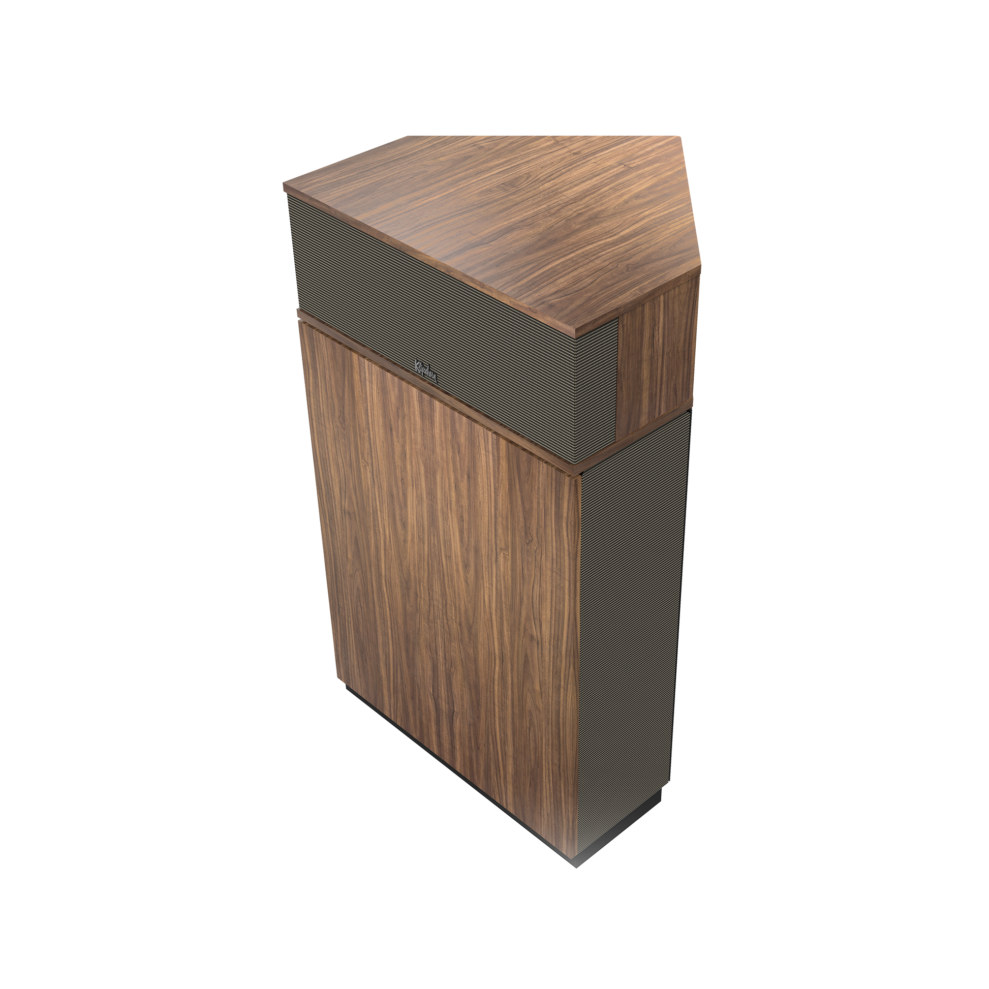 Klipsch Klipschorn AK7 in American Walnut, right hero angle with grille