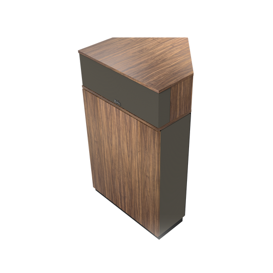 Klipsch Klipschorn AK7 in American Walnut, right hero angle with grille