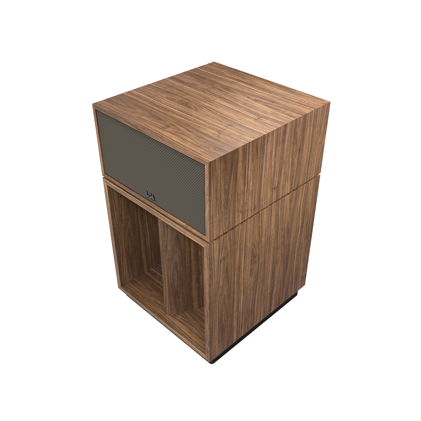 Klipsch La Scala AL6 in American Walnut, right hero angle with grille